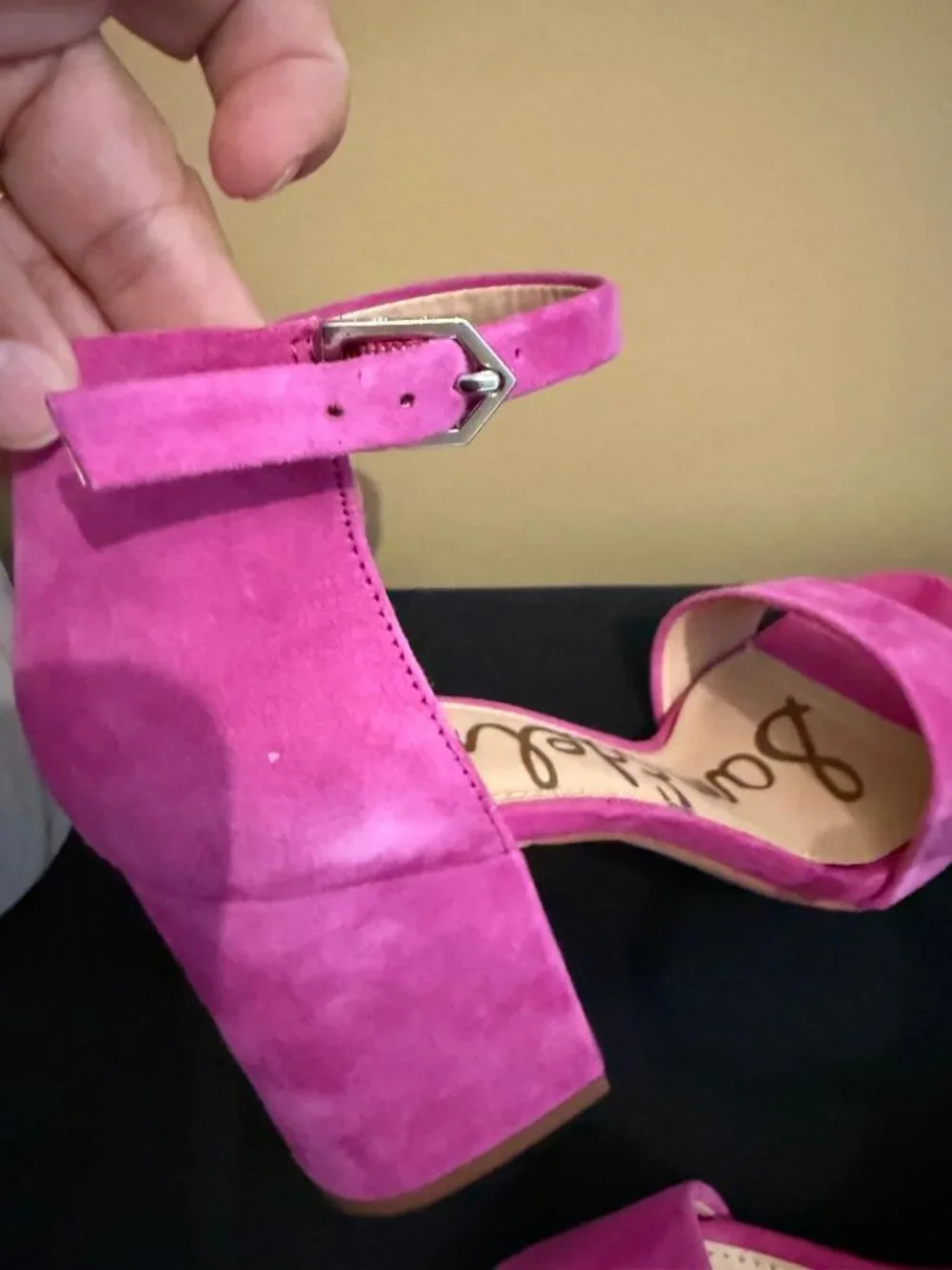 Sam Edelman Fuchsia Suede Block Heel Ankle Strap Sandals Size 6 EUC - Picture 11 of 15